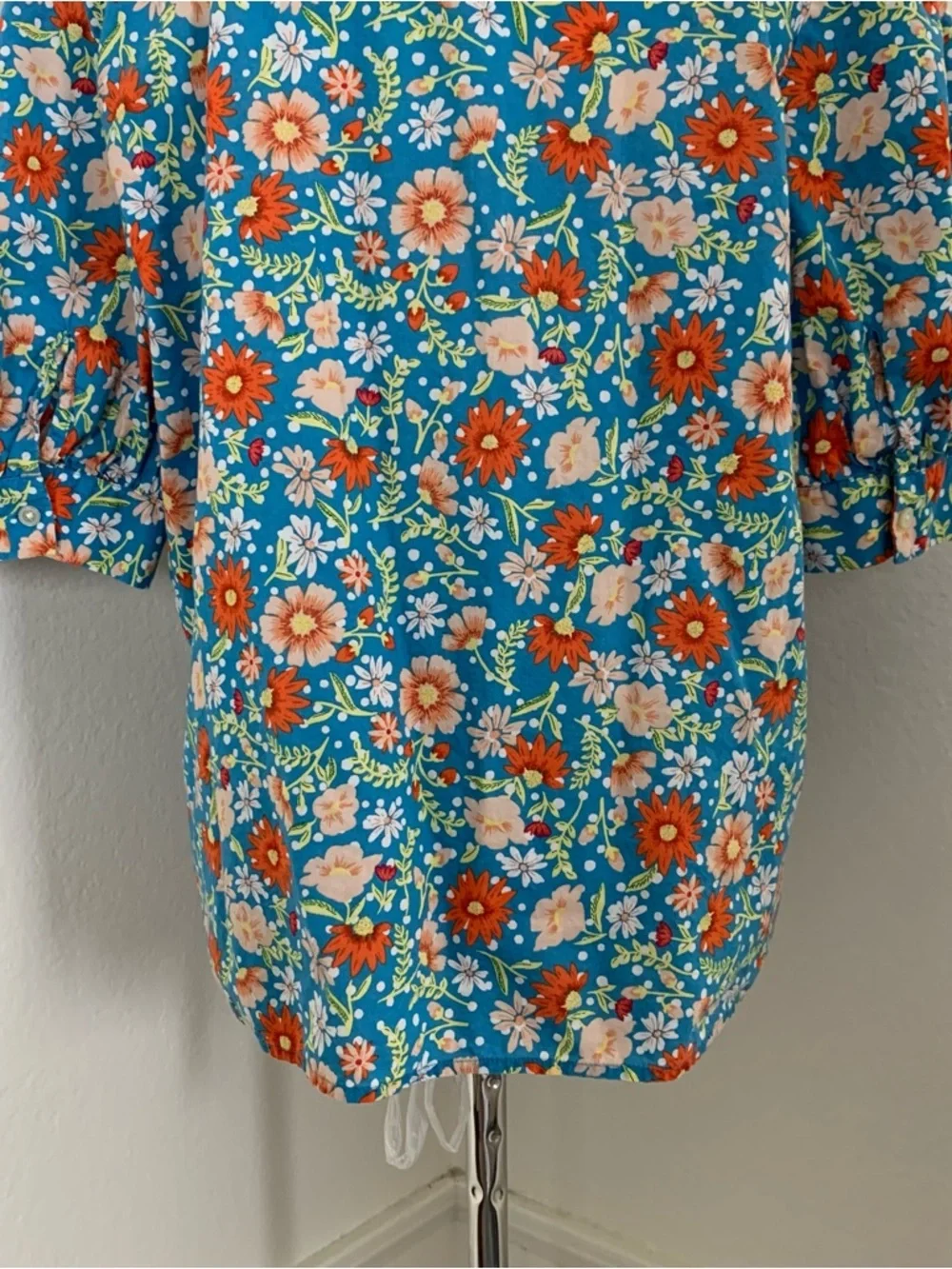 Loft Outlet Floral Puff Sleeve Top Womens M V Neck Button Popover Cotton
